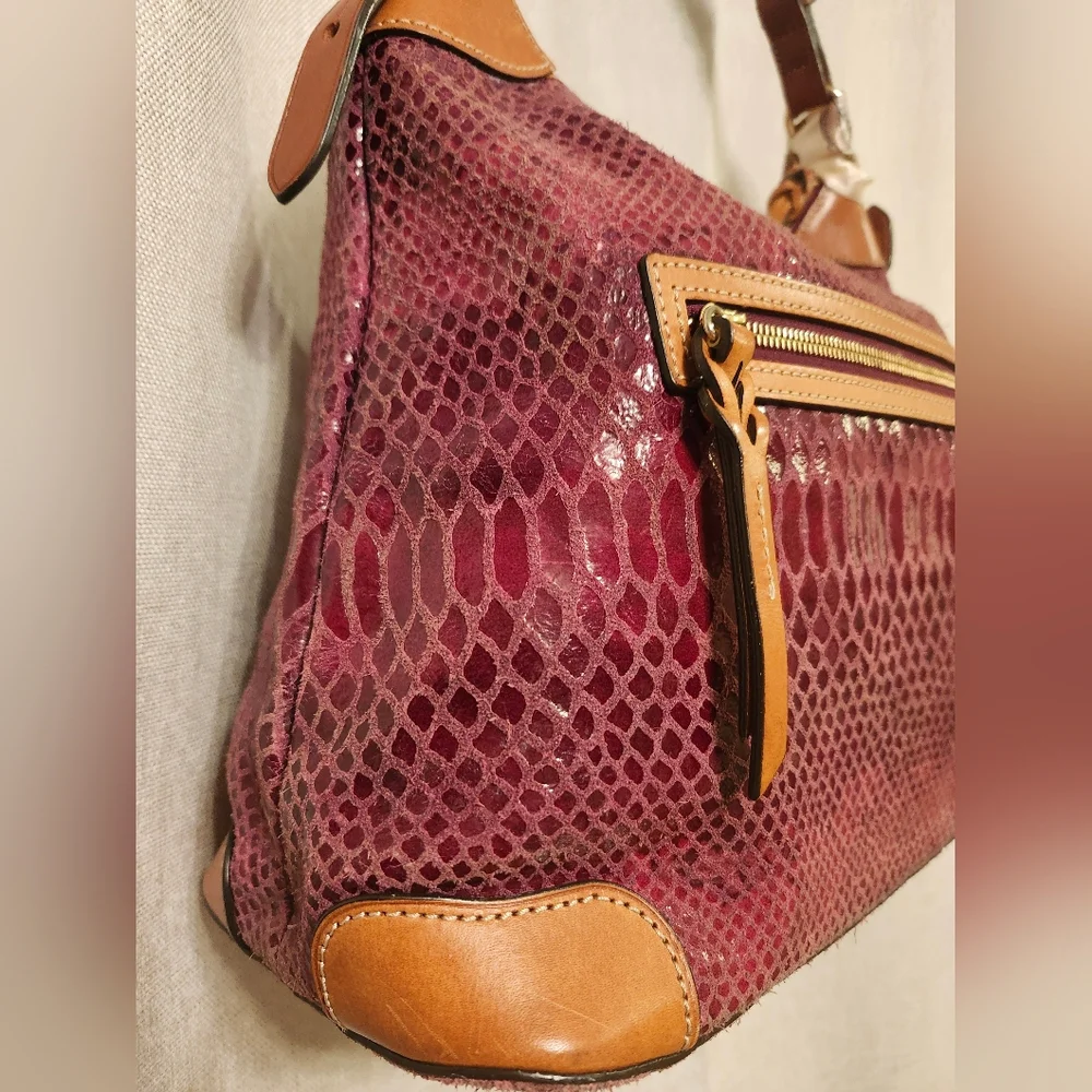 Dooney And Bourke Bordeaux, Snakeskin Embossed Leather Hobo Bag-  GUC 14×13 - Picture 12 of 16